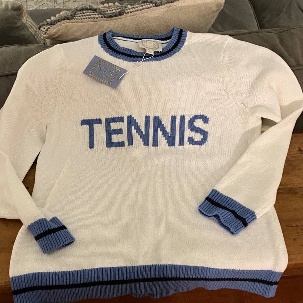 Sail to Sable White and Blue Tennis Sweater Size Large New with Tags
